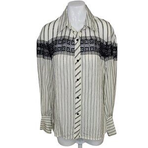 Sandro Paris Womens Lace Insert Striped  Shirt Button Down Size Medium